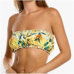 PQ SWIM PILYQ Oasis Bikini Top Size Large NWT Remi Ruched Bandeau Yellow Floral